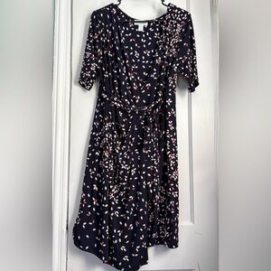 Motherhood Maternity Wrap Dress Tie Waist Short Sleeves, Sz: Large